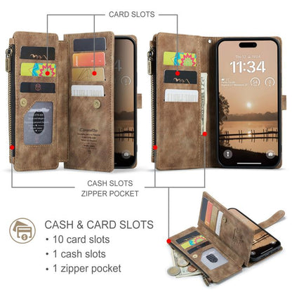 For iPhone 17 Pro Max CaseMe C30 Card Slots Zipper Wallet Leather Phone Case(Brown) - iPhone 17 Pro Max Cases by CaseMe | Online Shopping UK | buy2fix