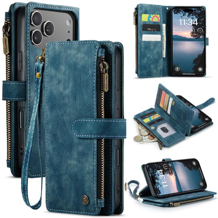 For iPhone 17 Pro Max CaseMe C30 Card Slots Zipper Wallet Leather Phone Case(Blue) - iPhone 17 Pro Max Cases by CaseMe | Online Shopping UK | buy2fix