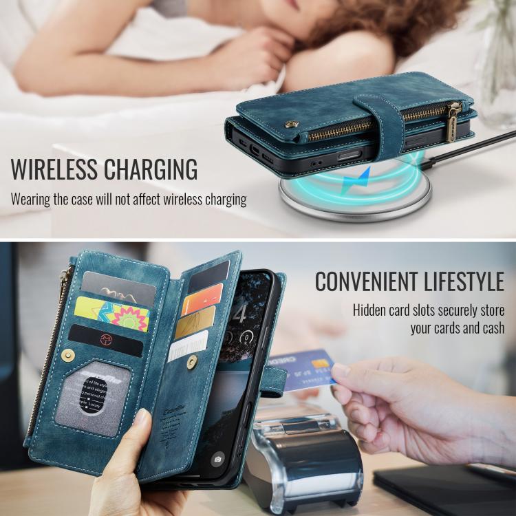 For iPhone 17 Pro Max CaseMe C30 Card Slots Zipper Wallet Leather Phone Case(Blue) - iPhone 17 Pro Max Cases by CaseMe | Online Shopping UK | buy2fix