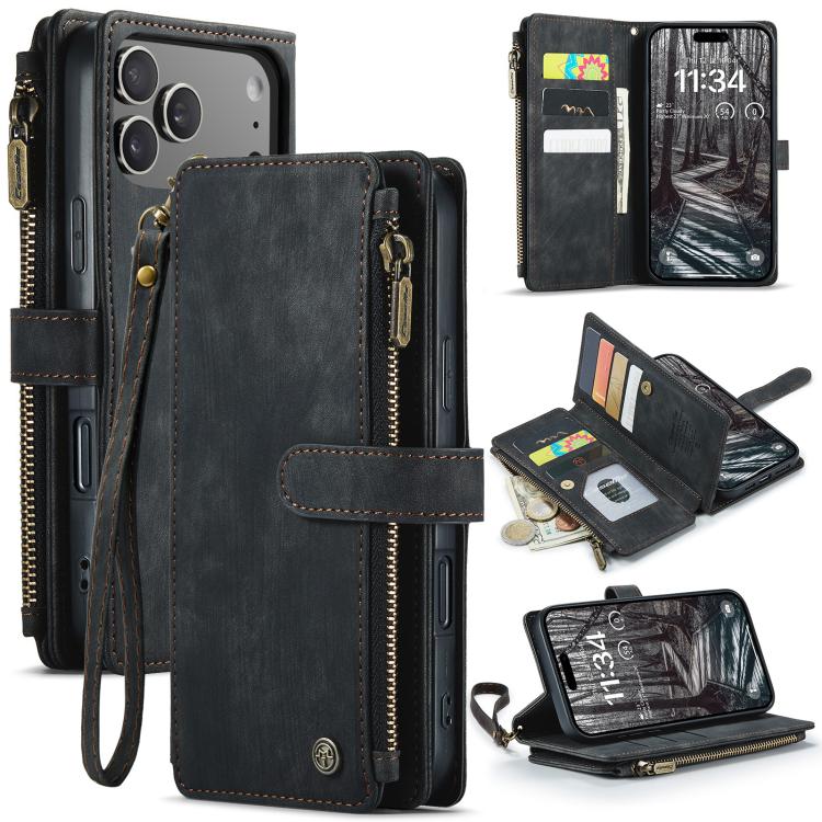 For iPhone 17 Pro Max CaseMe C30 Card Slots Zipper Wallet Leather Phone Case(Black) - iPhone 17 Pro Max Cases by CaseMe | Online Shopping UK | buy2fix