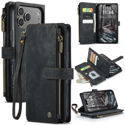 For iPhone 17 Pro Max CaseMe C30 Card Slots Zipper Wallet Leather Phone Case(Black) - iPhone 17 Pro Max Cases by CaseMe | Online Shopping UK | buy2fix