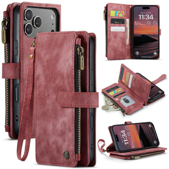 For iPhone 18 Pro Max / 17 Pro Max CaseMe C30 Card Slots Zipper Wallet Leather Phone Case(Red)