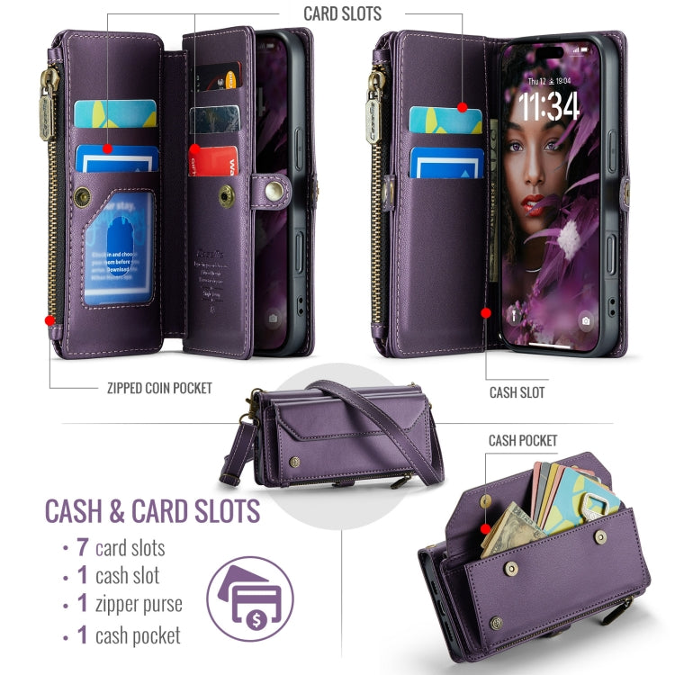 For iPhone 16 Pro CaseMe C36 Card Slots Zipper Wallet RFID Anti-theft Leather Phone Case(Purple) - iPhone 16 Pro Cases by CaseMe | Online Shopping UK | buy2fix