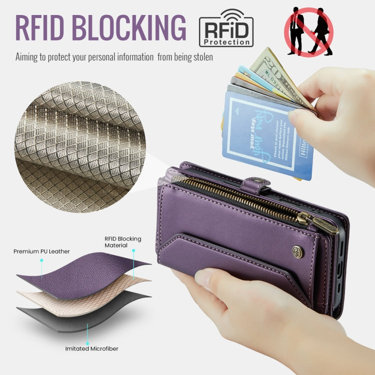 For iPhone 16 Pro CaseMe C36 Card Slots Zipper Wallet RFID Anti-theft Leather Phone Case(Purple) - iPhone 16 Pro Cases by CaseMe | Online Shopping UK | buy2fix