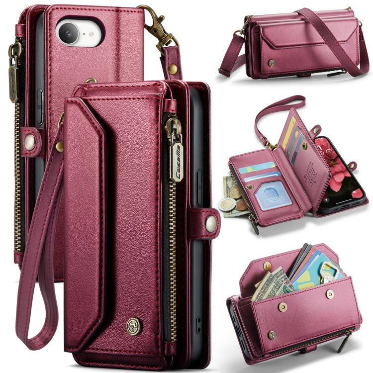 For iPhone 16e CaseMe C36 Card Slots Zipper Wallet RFID Anti-theft Leather Phone Case(Red) - iPhone 16e Cases by CaseMe | Online Shopping UK | buy2fix