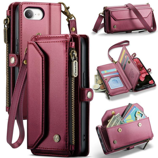 For iPhone 17e / 16e CaseMe C36 Card Slots Zipper Wallet RFID Anti-theft Leather Phone Case(Red)
