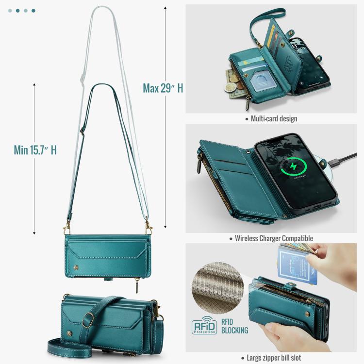 For iPhone 16e CaseMe C36 Card Slots Zipper Wallet RFID Anti-theft Leather Phone Case(Blue) - iPhone 16e Cases by CaseMe | Online Shopping UK | buy2fix