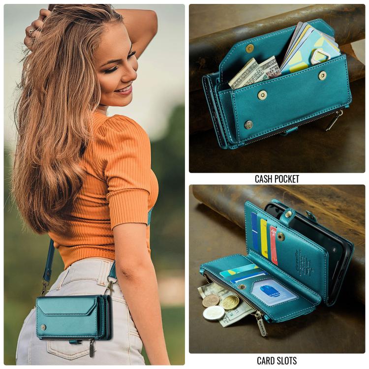 For iPhone 16e CaseMe C36 Card Slots Zipper Wallet RFID Anti-theft Leather Phone Case(Blue) - iPhone 16e Cases by CaseMe | Online Shopping UK | buy2fix