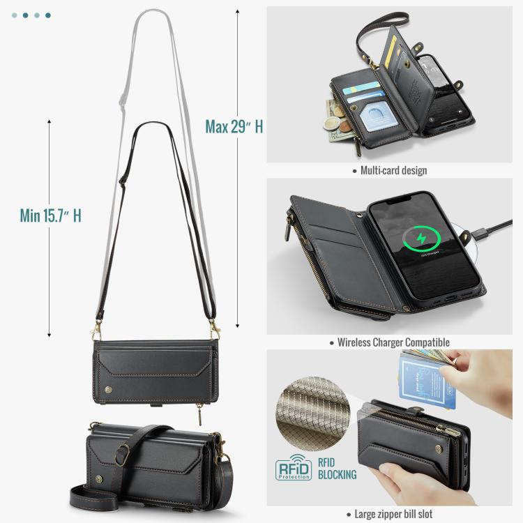 For iPhone 16e CaseMe C36 Card Slots Zipper Wallet RFID Anti-theft Leather Phone Case(Black) - iPhone 16e Cases by CaseMe | Online Shopping UK | buy2fix