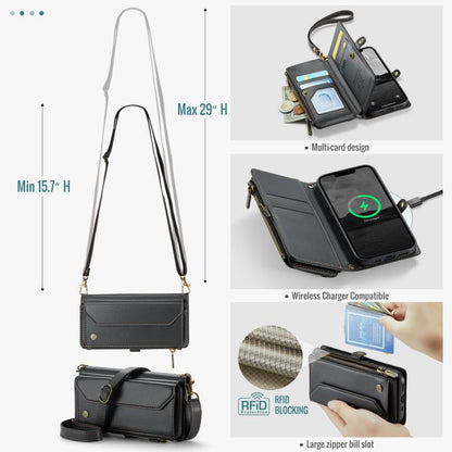 For iPhone 16e CaseMe C36 Card Slots Zipper Wallet RFID Anti-theft Leather Phone Case(Black) - iPhone 16e Cases by CaseMe | Online Shopping UK | buy2fix