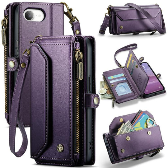 For iPhone 17e / 16e CaseMe C36 Card Slots Zipper Wallet RFID Anti-theft Leather Phone Case(Purple)