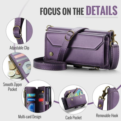 For iPhone 16e CaseMe C36 Card Slots Zipper Wallet RFID Anti-theft Leather Phone Case(Purple) - iPhone 16e Cases by CaseMe | Online Shopping UK | buy2fix