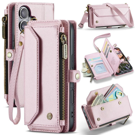 For iPhone 17 CaseMe C36 Card Slots Zipper Wallet RFID Anti-theft Leather Phone Case(Pink)
