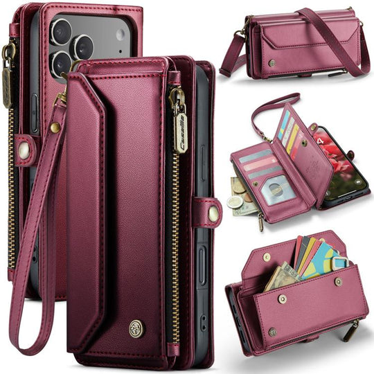 For iPhone 18 Pro Max / 17 Pro Max CaseMe C36 Card Slots Zipper Wallet RFID Anti-theft Leather Phone Case(Red)