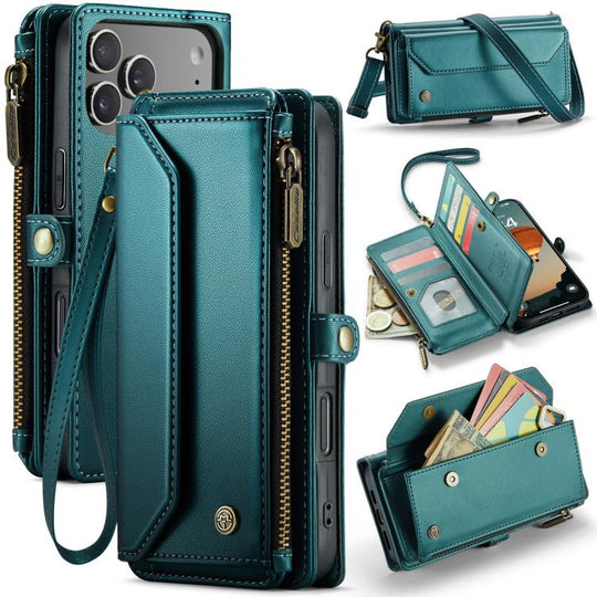 For iPhone 18 Pro Max / 17 Pro Max CaseMe C36 Card Slots Zipper Wallet RFID Anti-theft Leather Phone Case(Blue)