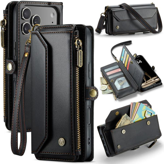 For iPhone 18 Pro Max / 17 Pro Max CaseMe C36 Card Slots Zipper Wallet RFID Anti-theft Leather Phone Case(Black)