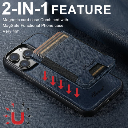 For iPhone 15 Pro Suteni H17 Cross Grain Leather MagSafe Detachable Wallet Phone Case(Brown) - iPhone 15 Pro Cases by Suteni | Online Shopping UK | buy2fix