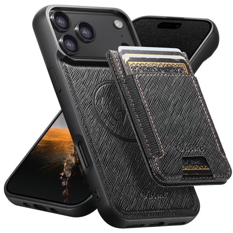 For iPhone 17 Pro Suteni H17 Cross Grain Leather MagSafe Detachable Wallet Phone Case(Black) - iPhone 17 Pro Cases by Suteni | Online Shopping UK | buy2fix
