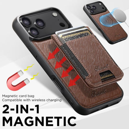 For iPhone 17 Pro Suteni H17 Cross Grain Leather MagSafe Detachable Wallet Phone Case(Brown) - iPhone 17 Pro Cases by Suteni | Online Shopping UK | buy2fix