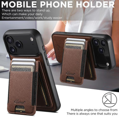 For iPhone 17 Pro Suteni H17 Cross Grain Leather MagSafe Detachable Wallet Phone Case(Brown) - iPhone 17 Pro Cases by Suteni | Online Shopping UK | buy2fix