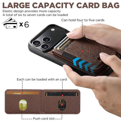 For iPhone 17 Suteni H17 Cross Grain Leather MagSafe Detachable Wallet Phone Case(Brown) - iPhone 17 Cases by Suteni | Online Shopping UK | buy2fix