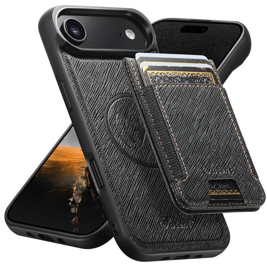 For iPhone Air Suteni H17 Cross Grain Leather MagSafe Detachable Wallet Phone Case(Black)