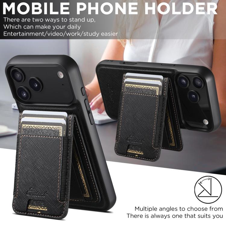 For iPhone Air Suteni H17 Cross Grain Leather MagSafe Detachable Wallet Phone Case(Black) - iPhone Air Cases by Suteni | Online Shopping UK | buy2fix