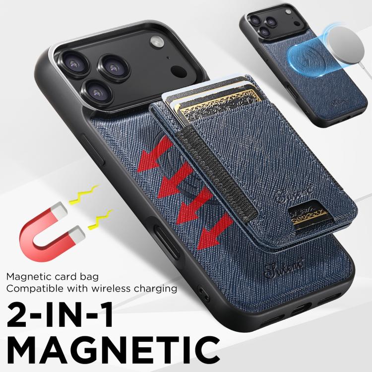 For iPhone 17 Air Suteni H17 Cross Grain Leather MagSafe Detachable Wallet Phone Case(Blue) - iPhone 17 Air Cases by Suteni | Online Shopping UK | buy2fix