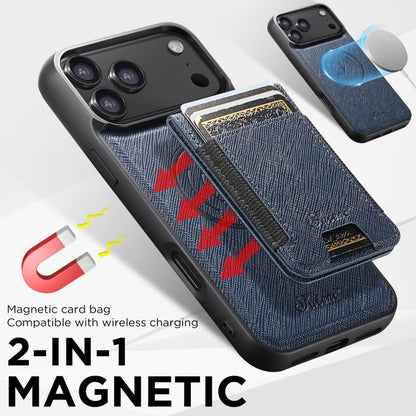 For iPhone 17 Air Suteni H17 Cross Grain Leather MagSafe Detachable Wallet Phone Case(Blue) - iPhone 17 Air Cases by Suteni | Online Shopping UK | buy2fix