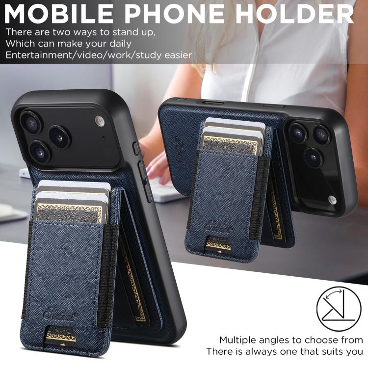 For iPhone 17 Air Suteni H17 Cross Grain Leather MagSafe Detachable Wallet Phone Case(Blue) - iPhone 17 Air Cases by Suteni | Online Shopping UK | buy2fix