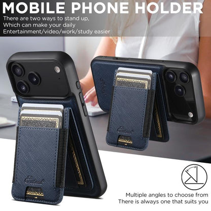 For iPhone 17 Air Suteni H17 Cross Grain Leather MagSafe Detachable Wallet Phone Case(Blue) - iPhone 17 Air Cases by Suteni | Online Shopping UK | buy2fix