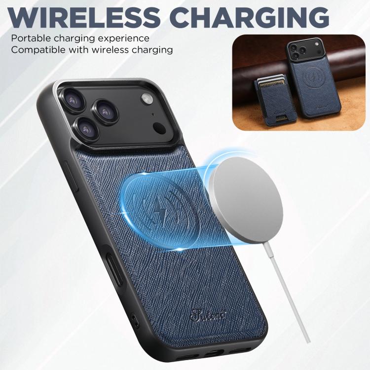 For iPhone 17 Air Suteni H17 Cross Grain Leather MagSafe Detachable Wallet Phone Case(Blue) - iPhone 17 Air Cases by Suteni | Online Shopping UK | buy2fix