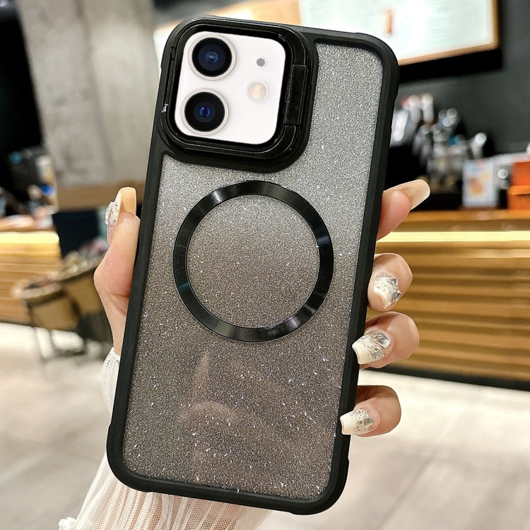 For iPhone 12 CD-grain Gradient Glitter Magsafe Acrylic Hybrid TPU Phone Case(Black) by buy2fix