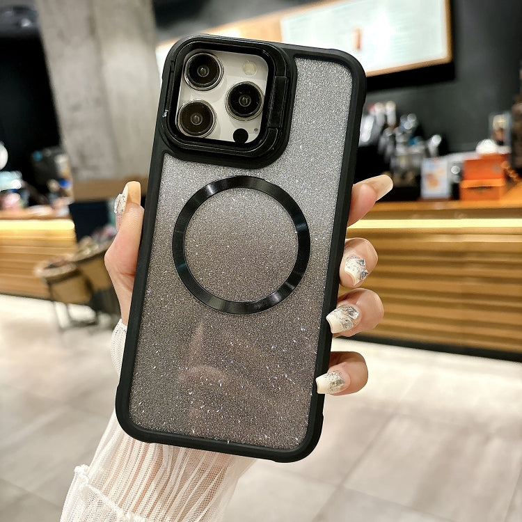 For iPhone 16 Pro Max CD-grain Gradient Glitter Magsafe Acrylic Hybrid TPU Phone Case(Black) by buy2fix