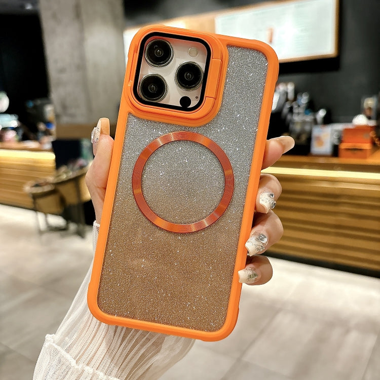 For iPhone 16 Pro Max CD-grain Gradient Glitter Magsafe Acrylic Hybrid TPU Phone Case(Orange) by buy2fix