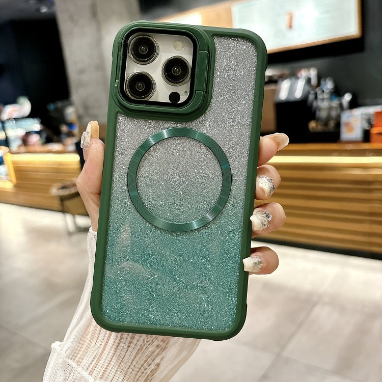 For iPhone 16 Pro Max CD-grain Gradient Glitter Magsafe Acrylic Hybrid TPU Phone Case(Green) by buy2fix