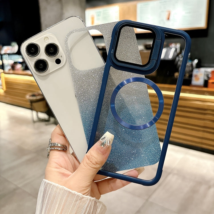 For iPhone 16 Pro Max CD-grain Gradient Glitter Magsafe Acrylic Hybrid TPU Phone Case(Blue) by buy2fix