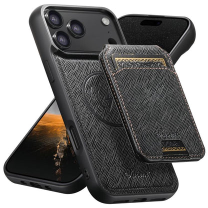 For iPhone 17 Pro Suteni H18 Cross Grain MagSafe Wallet Leather Phone Case(Black) - iPhone 17 Pro Cases by Suteni | Online Shopping UK | buy2fix