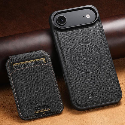 For iPhone Air Suteni H18 Cross Grain MagSafe Wallet Leather Phone Case(Black) - iPhone Air Cases by Suteni | Online Shopping UK | buy2fix