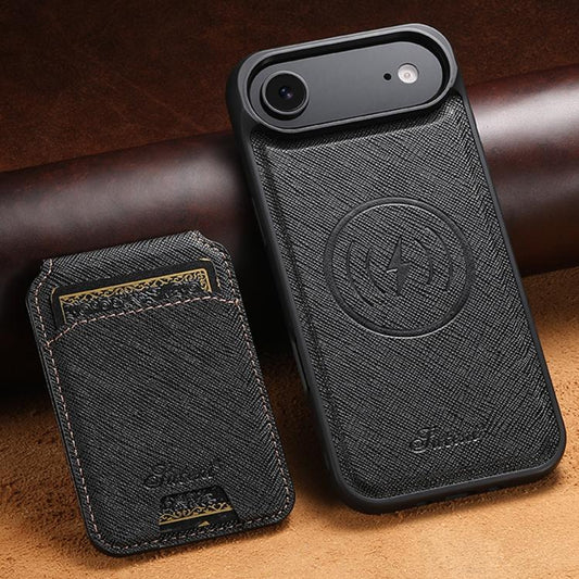 For iPhone Air Suteni H18 Cross Grain MagSafe Wallet Leather Phone Case(Black) - iPhone Air Cases by Suteni | Online Shopping UK | buy2fix