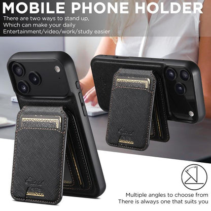 For iPhone Air Suteni H18 Cross Grain MagSafe Wallet Leather Phone Case(Black) - iPhone Air Cases by Suteni | Online Shopping UK | buy2fix
