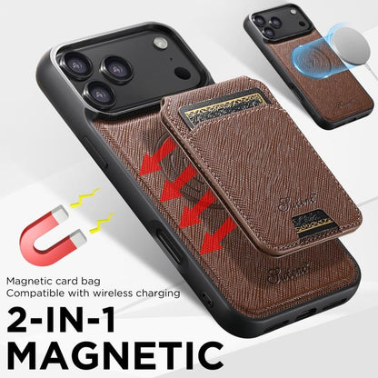 For iPhone 17 Air Suteni H18 Cross Grain MagSafe Wallet Leather Phone Case(Brown) - iPhone 17 Air Cases by Suteni | Online Shopping UK | buy2fix