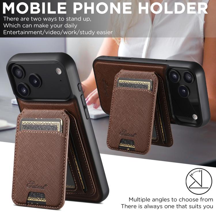 For iPhone 17 Air Suteni H18 Cross Grain MagSafe Wallet Leather Phone Case(Brown) - iPhone 17 Air Cases by Suteni | Online Shopping UK | buy2fix