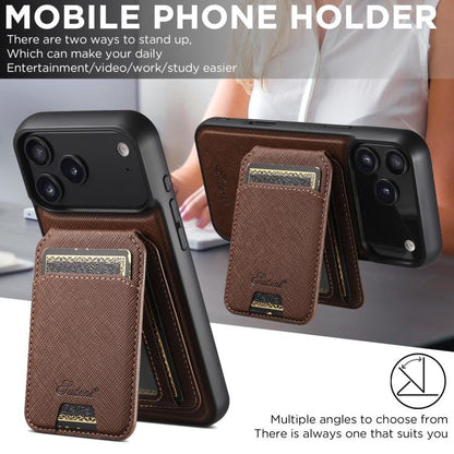 For iPhone 17 Air Suteni H18 Cross Grain MagSafe Wallet Leather Phone Case(Brown) - iPhone 17 Air Cases by Suteni | Online Shopping UK | buy2fix