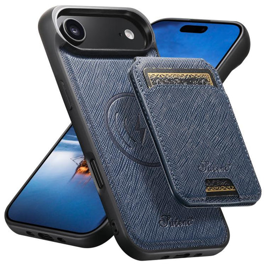 For iPhone Air Suteni H18 Cross Grain MagSafe Wallet Leather Phone Case(Blue)