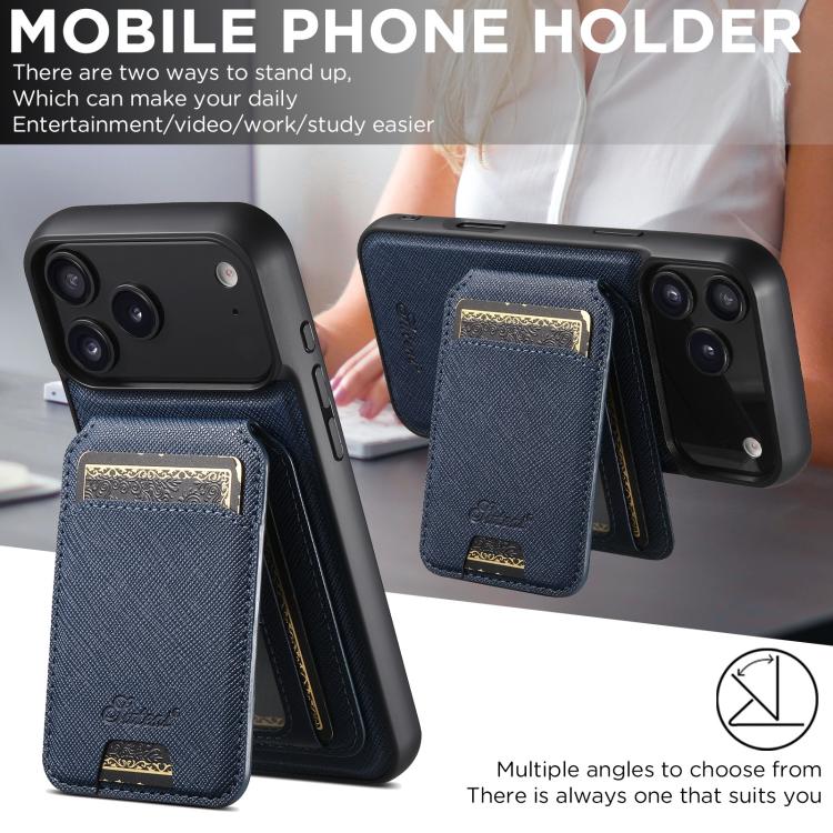 For iPhone Air Suteni H18 Cross Grain MagSafe Wallet Leather Phone Case(Blue) - iPhone Air Cases by Suteni | Online Shopping UK | buy2fix