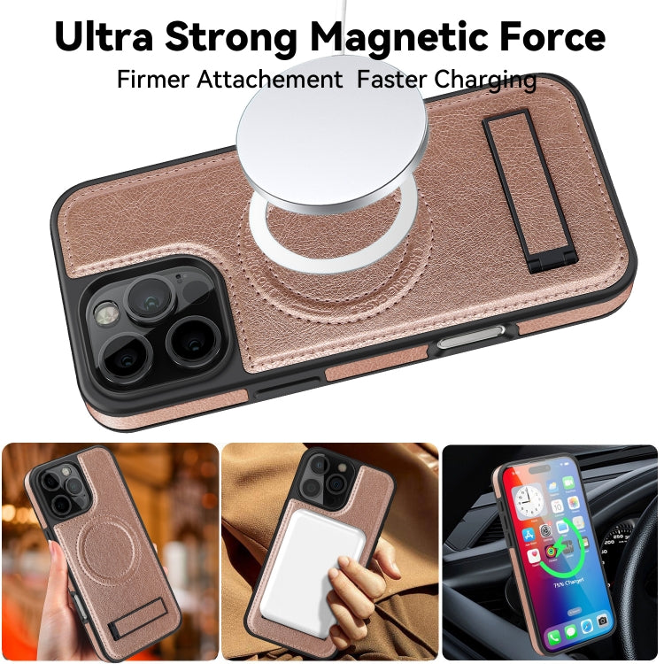 For iPhone 16 Pro Multi-function Holder MagSafe PU Phone Case(Pink) by buy2fix