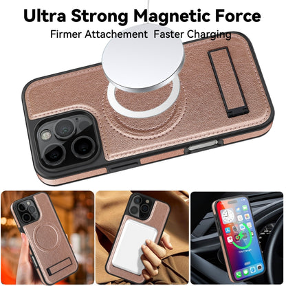 For iPhone 16 Pro Multi-function Holder MagSafe PU Phone Case(Pink) by buy2fix