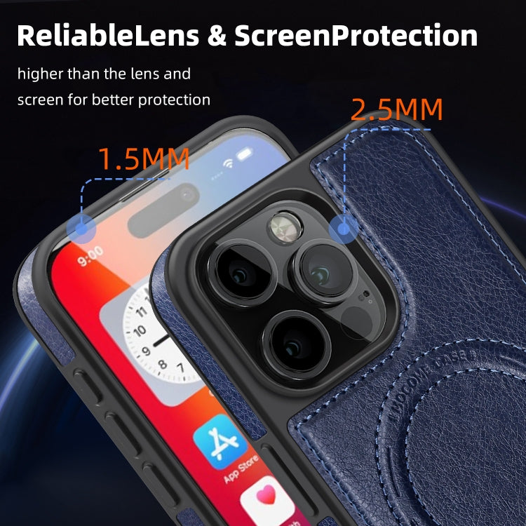For iPhone 16 Pro Multi-function Holder MagSafe PU Phone Case(Blue) by buy2fix