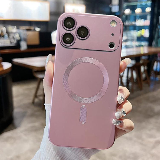 For iPhone 17 Pro Max Metallic Paint Magsafe Liquid TPU Phone Case(Pink)